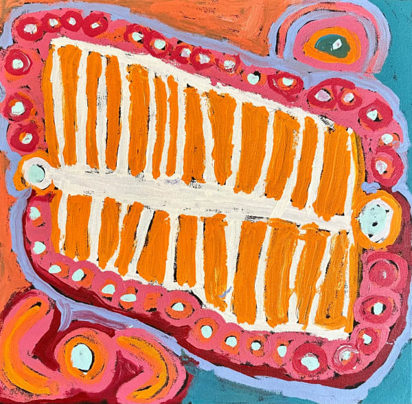 Aboriginal Art, Murdie Nampijinpa Morris - Malikijarra Jukurrpa XIV (Two Dogs Dreaming)