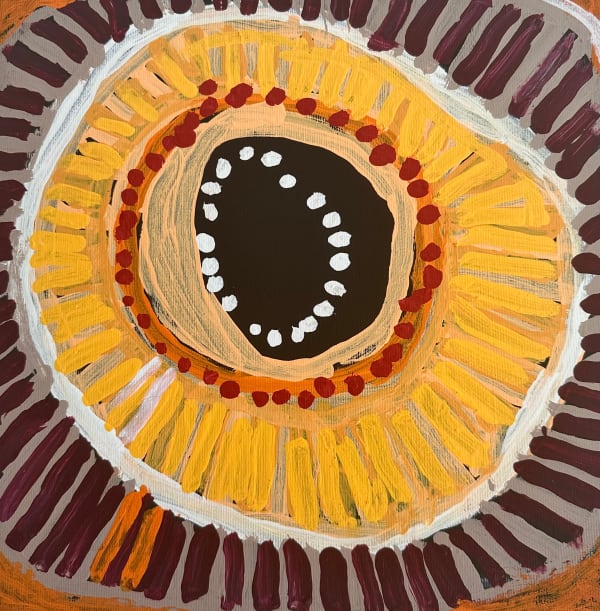 Aboriginal Art, Murdie Nampijinpa Morris - Malikijarra Jukurrpa (Two Dogs Dreaming)