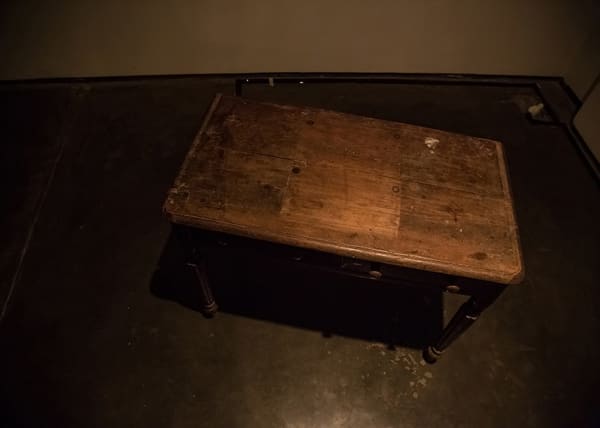 Desire Machine Collective Noise Life: a multipart multimedia installation, 2014 Wooden bench with impression of typewriter, speakers with recorded sound