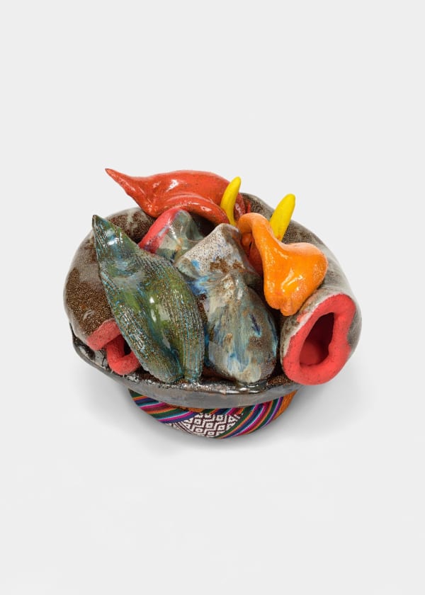 Ashwini Bhat Post-fire Superbloom 7, 2024 Glazed ceramic and fabric cushion hand-crafted in Nepal 8 x 12 x 12 inches