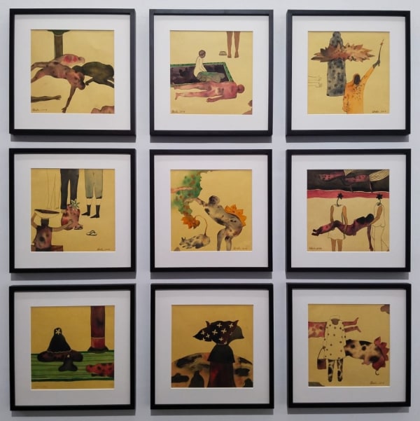 Ohida Khandakar Dine Dupure (Broad Daylight), 2018 watercolor on paper 10 x 10 inches each (set of 9)