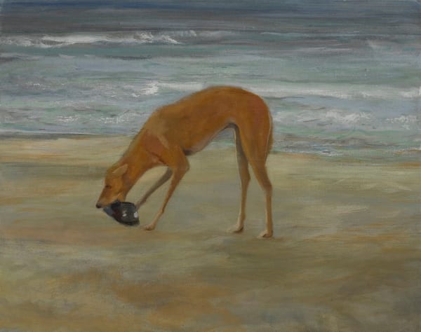 Mahesh Baliga Dog With A Shoe, 2023 Casein Tempera On Linen 16.5 x 21 inches