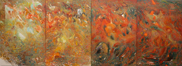 Amitesh Shrivastava Backyard (4 panel), 2025 Oil on canvas 78 x 54 inches each