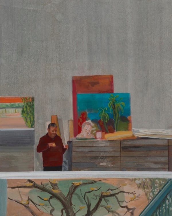 Mahesh Baliga Poet On Break, 2023 Casein Tempera On Linen 21 x 16.5 inches