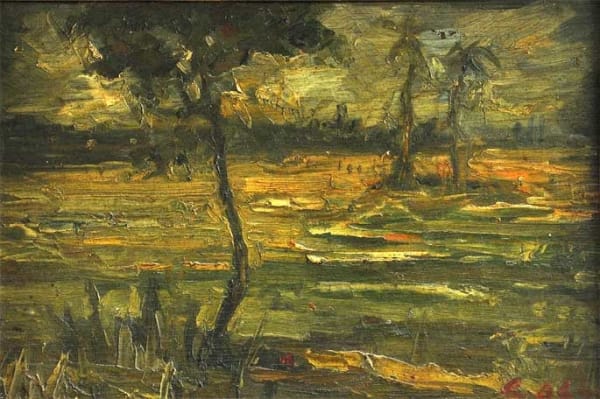 Gobardhan Ash Out of the Village, 1954 Oil on Board 9.5 x 14 inches