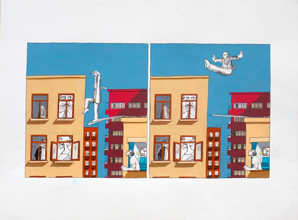 Sarnath Banerjee The Ascent of Avinash Deshpande, 2011 Acrylic and ink on paper 21.5 x 29.5 inches