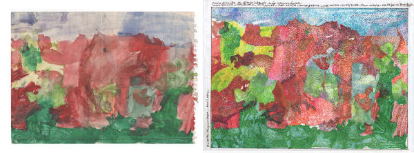 Teresa Burga Untitled, (Brigitte Hagenmeyer - Abril 1972), 2013 Diptych - A: Ink and pencil on paper B: Felt tip pen, fine liner and pencil on paper 15.5 x 22 cm, 21 x 29.7 cm, Courtesy of the Artist and Galerie Barbara Thumm, Berlin.