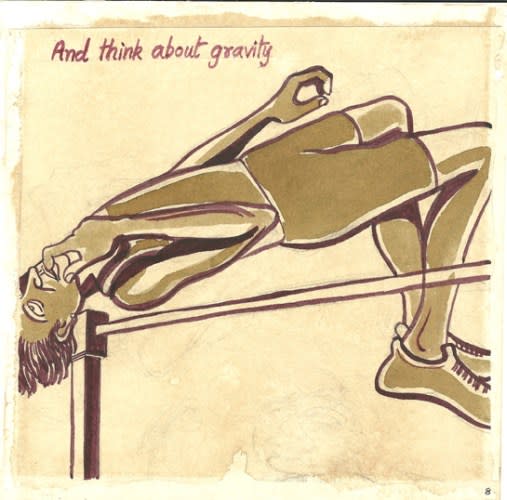 Sarnath Banerjee High Jump 8/16, 2012 Ink and water colour on archival paper 9 x 9 inches