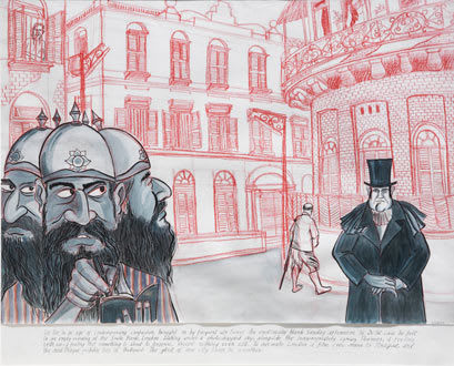 Sarnath Banerjee Phantom Cities Conte, water colour and ink on paper 33 x 41 inches