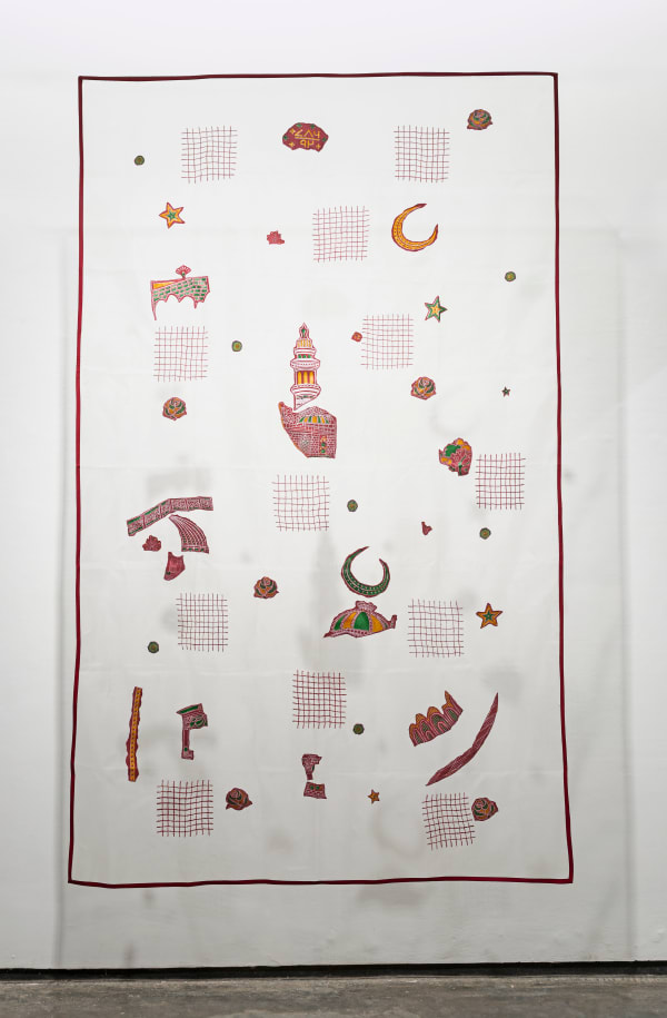 Pallavi Paul Amulet 2, 2025 Collage embroidery on fabric 88 x 53.5 inches