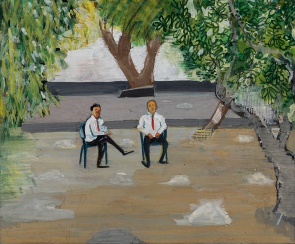 Mahesh Baliga Gaurds after the luncheon, 2018-19 Casein on board 12 x 10 inches