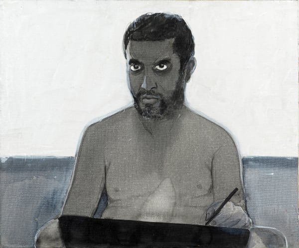 Mahesh Baliga Self, 2018-19 Casein on board 10 x 12 inches