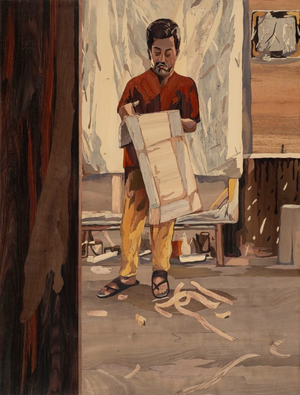 Mahesh Baliga Wood on paint (cropping), 2025 Wood Inlay 36.5 x 27.5 inches