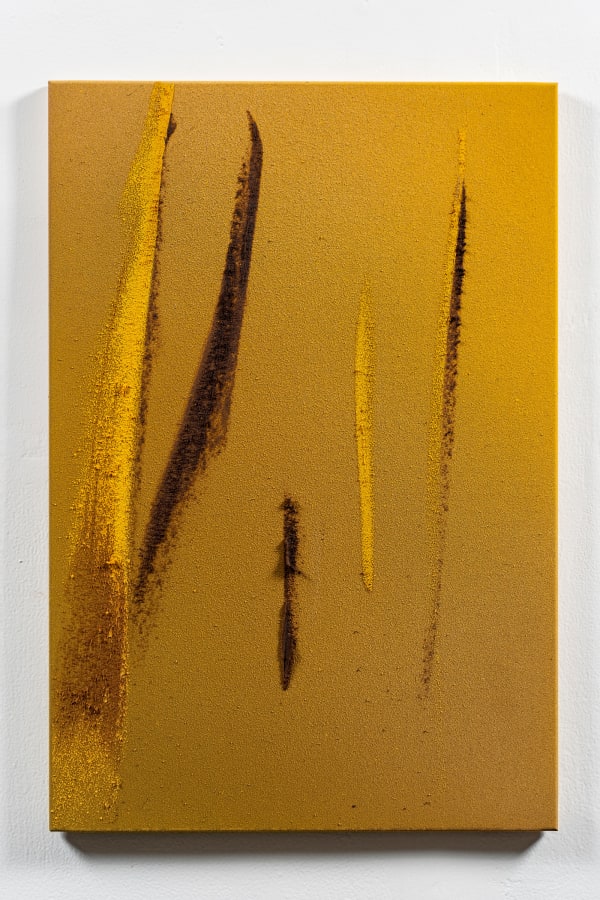 Claire Baker, wait, slow pour 1, 2024 Natural pigment on aluminium 21.25 x 14.5 inches