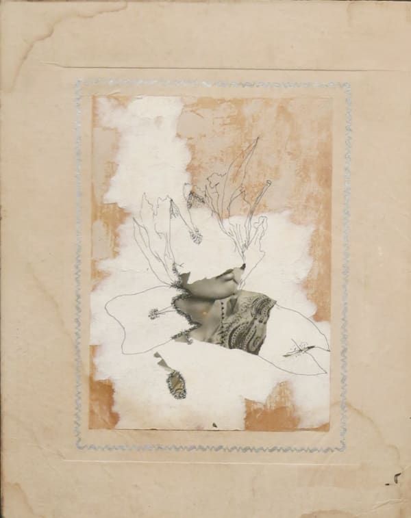 Pallavi Paul Elsewhere 2, 2018 Ink, thread and collage on paper 9 x 7.5 inches