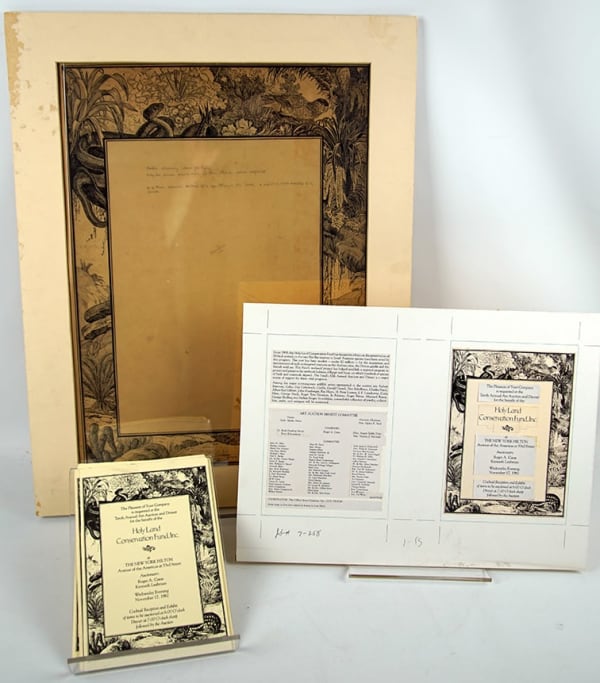 Original illustration artwork for an edition of Robinson Crusoe, with later proofs for recycled use as a program