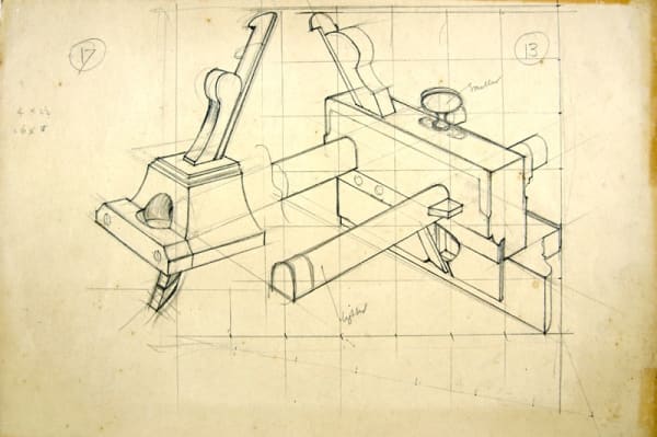 Original drawings for Woodwork in Principle and Practice. Together with: a copy of the printed book by A. Romney Green, illustrated by Eric Gill. Pencil diagram.