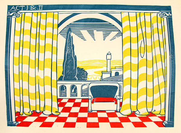 Ten Designs for the Two Gentlemen of Verona by John Guthrie. Coast from a balcony.