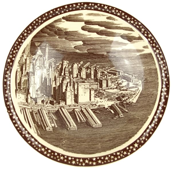 "Our America" series nine-inch bowl: Manhattan by Rockwell Kent.