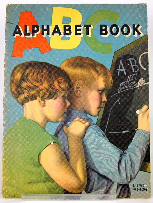 ABC Alphabet Book published by Whitman. Cover page with two children drawing on a blackboard.