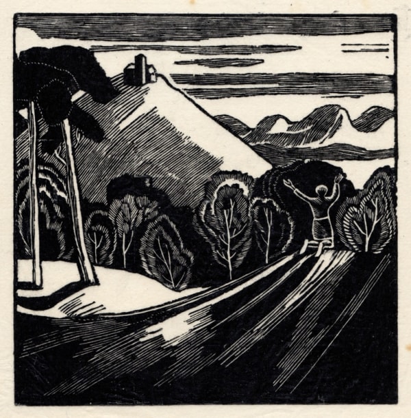 "Ecstatic Figure in Landscape" by Arthur Gaskin.