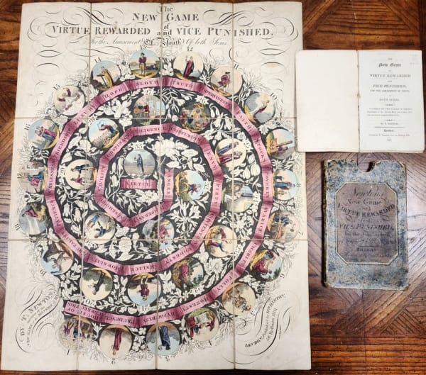 Newton's New Game of Virtue Rewarded and Vice Punished, for the Amusement of Both Sexes. Board, booklet, and slipcase
