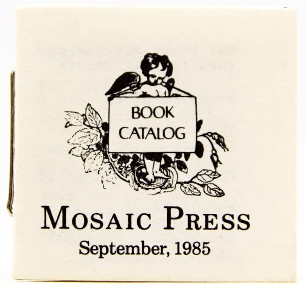 Mosaic Press Book Catalog September, 1985 by Miriam Irwin. Cover.