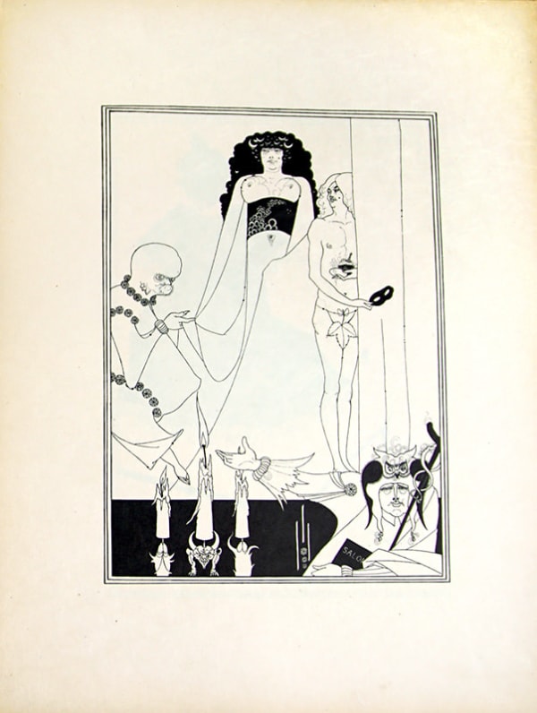 A Portfolio of Aubrey Beardsley's Drawings Illustrating "Salome" by Oscar Wilde illustrated by Aubrey Beardsley. Interior page of two women.