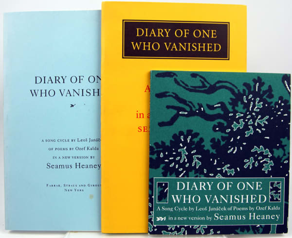 Diary of One Who Vanished by Leos Janacek, translated by Seamus Heaney. Three volumes front covers.