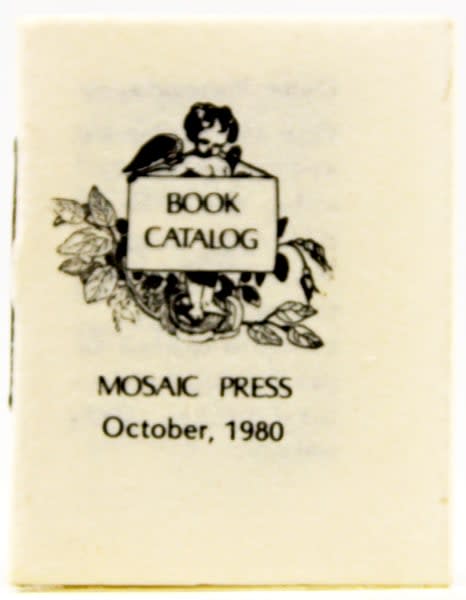Mosaic Press Book Catalog October, 1980 by Miriam Irwin. Front cover.