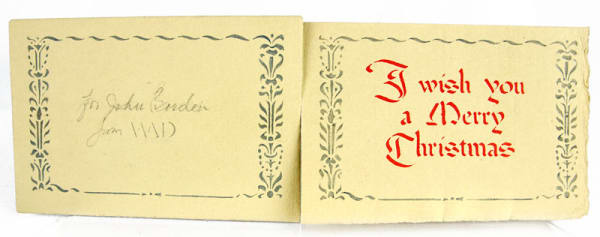 Christmas Card to John Borden by W.A. Dwiggins.