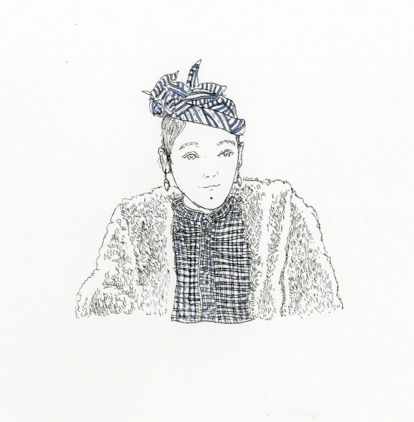 Christelle Téa, Self-portrait with a bibi, a vintage bibi from New York, given to me by Viviane Vagh-Levine when I drew her portrait, 2020