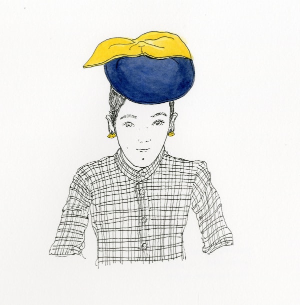 Christelle Téa, Self-portrait with a Bibi, Mademoiselle Chapeaux, Paris, custom Ysé model with two colours in felt, 2020