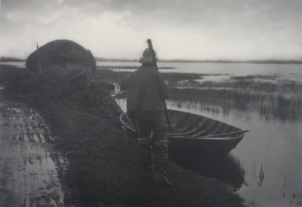 P. H. Emerson, From Life and Landscape on the Norfolk Broads, Marshman Going to cut Schoof-stuff, 1886
