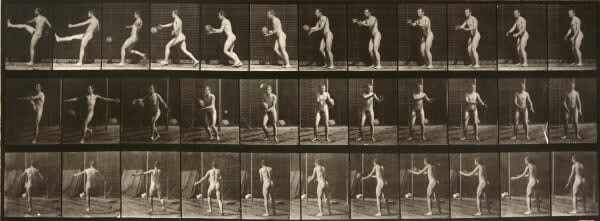 Eadweard Muybridge, Animal Locomotion: Plate 301 (Nude Man Kicking Ball), 1887