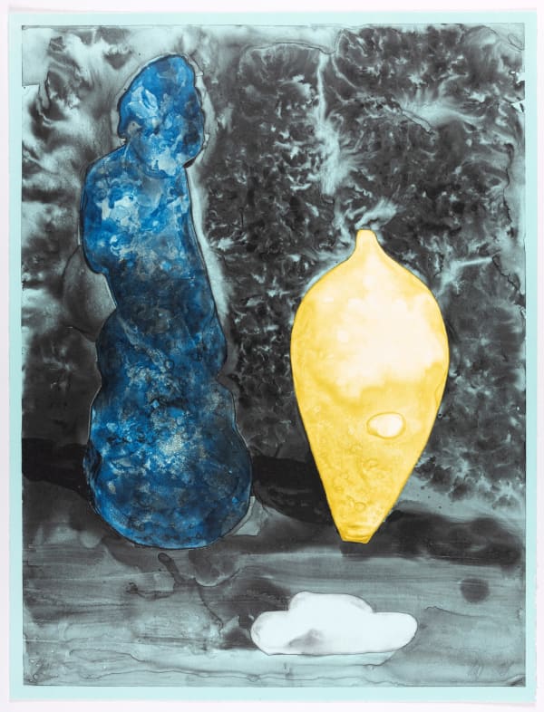 HM Queen Sonja and Håvard Homstvedt, Uten tittel (gul krukke, blå statue), 2022