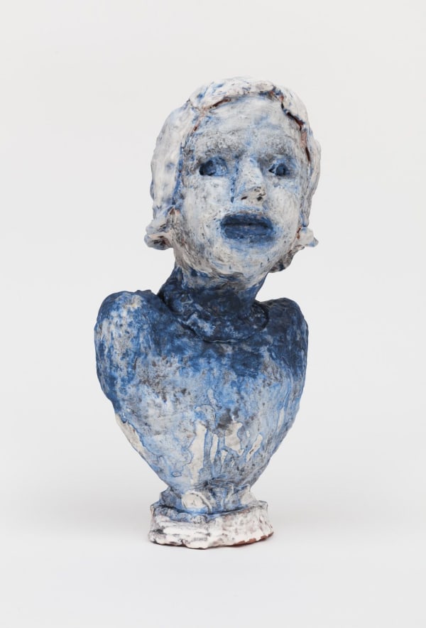 Elise Siegel, Portrait Bust with Black and White Slip and Dripping Cobalt, 2018