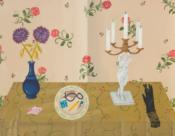 Anne Buckwalter, Still Life with Dahlias, Candelabra, and Lace Glove, 2024