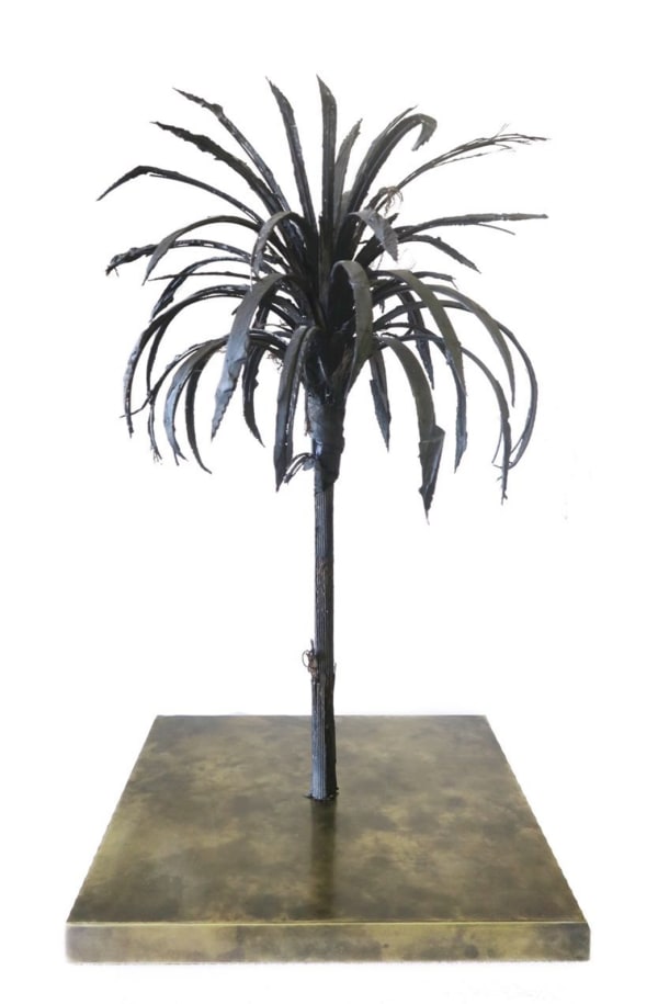 Douglas White Black Palm, 2018 Tyre fragments, steel, brass base 75x40x40cm