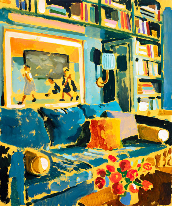 Interior in Blues (red tulips)