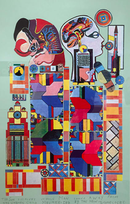 Eduardo Paolozzi, The Sun Dissolves While Man Looks Away From The Unborn Child Mesmerized By The New Technologies, 1988