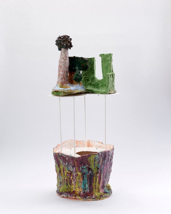 Sahar Khoury, Untitled (three trees on a redwood log stump), 2021