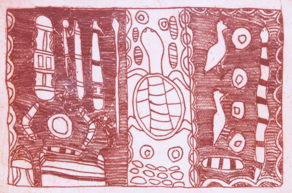 Rosie Karedada, etching, Kimberley, Aboriginal artist and artwork.