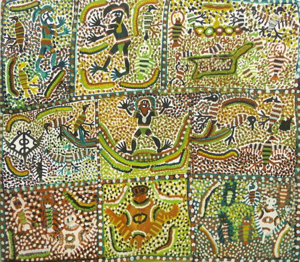 Willie Wilfred Gudipi, synthetic polymer paint on canvas, Ngukurr, Aboriginal artist and artwork.