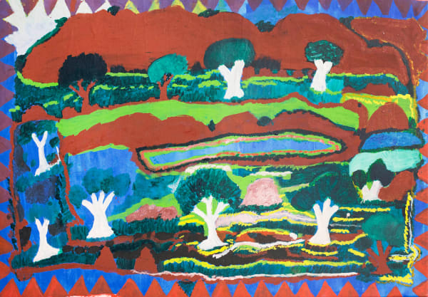 Dinah Garadtji, synthetic polymer paint on linenDinah Garadtji, Ngukurr, Aboriginal artist and artwork.