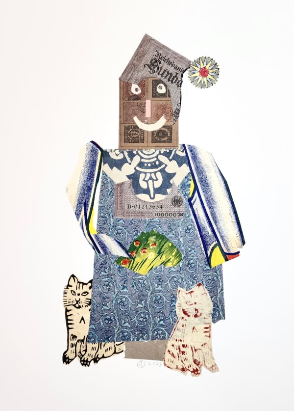 he plays around with forms, patterns and compositions, letting a figure grow organically before gluing it in place.