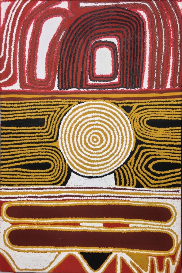 Pauline Sunfly, synthetic polymer paint on canvas, Balgo Hills, Aboriginal artist and artwork.