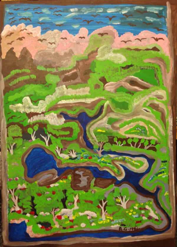 Angelina George, synthetic polymer paint on linen, Ngukurr, Aboriginal artist and artwork.