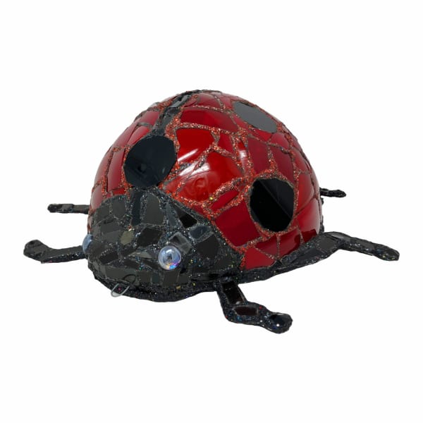 Andrew Logan british sculptor jewellery bug and ladybug in glass and resin in red detail