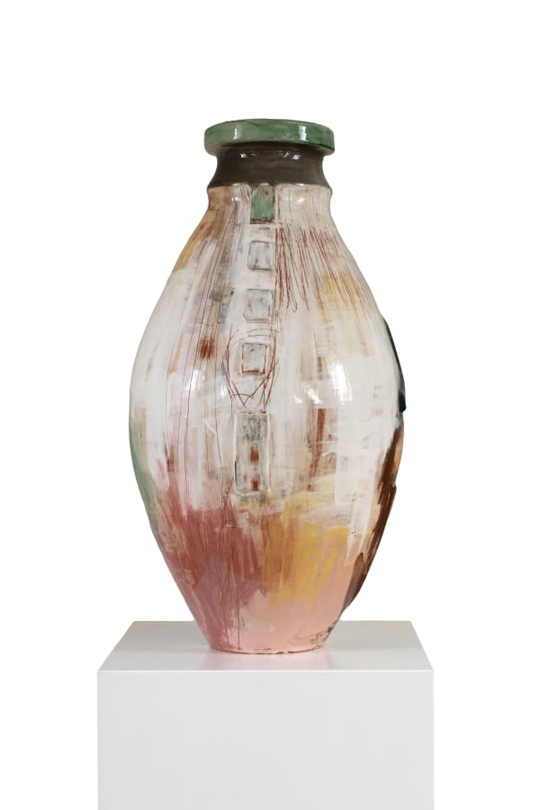 Morten Lassen, 2025, hand painted and hand glazed ceramic vessel, 2025, contemporary artist, danish artist, Copenhagen. Rebecca Hossack Art Gallery London.